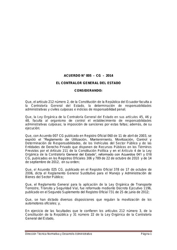 REGLAMENTO PARA EL CONTROL DE LOS VEHÍCULOS DEL SECTOR PÚBLICO Y DE LAS ENTIDADES DE DERECHO PRIVADO QUE DISPONEN DE RECURSOS PÚBLICOS